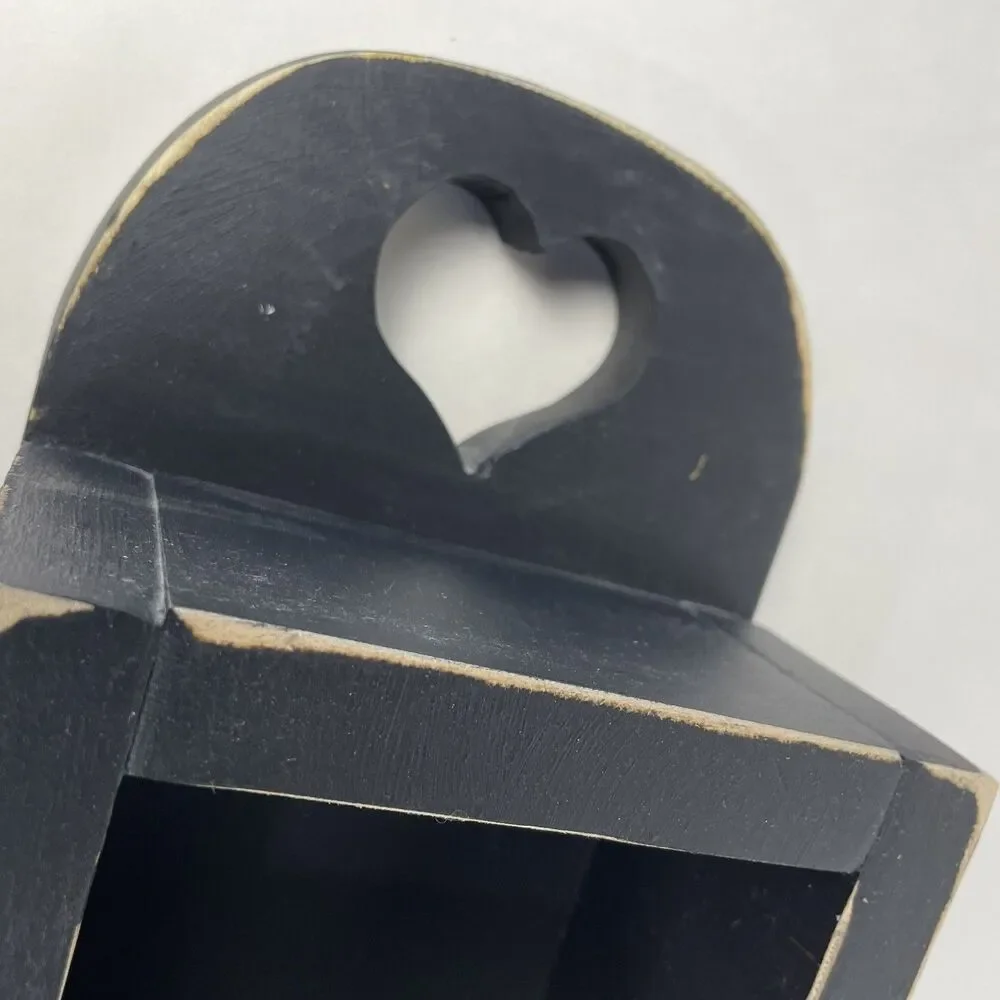 Vintage Wooden Country Heart Shelf Black Farmhouse Cottagecore Grammacore 21.5”